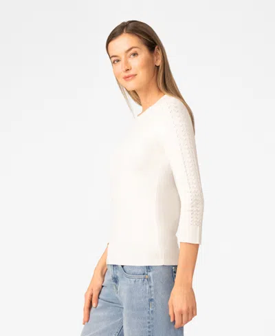 Melissa Paige Women's Pointelle 3/4-sleeve Sweater In White