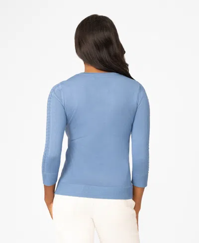 Melissa Paige Women's Pointelle 3/4-sleeve Sweater In Blue