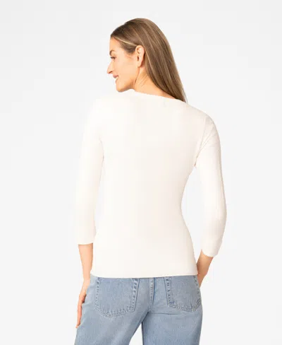 Melissa Paige Women's Pointelle 3/4-sleeve Sweater In White