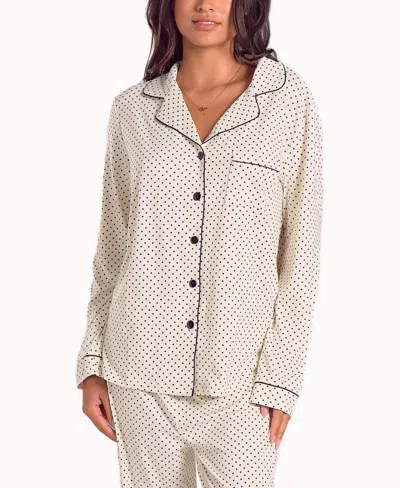 Icollection Women's Brushed Micro Stretch Knit Long-sleeve Pajama Set In White