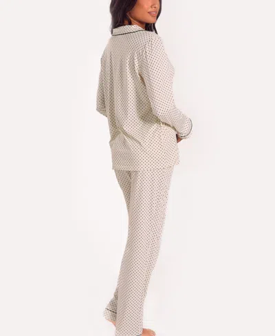 Icollection Women's Brushed Micro Stretch Knit Long-sleeve Pajama Set In White