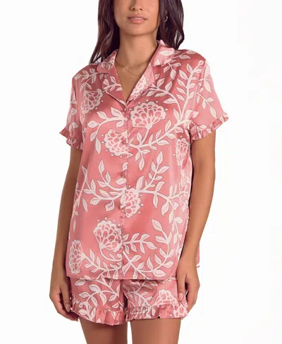 Icollection Women's Floral Stretch Woven Short-sleeve Pajama Set In Purple