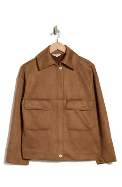 Max Studio Faux Suede Jacket In Brown