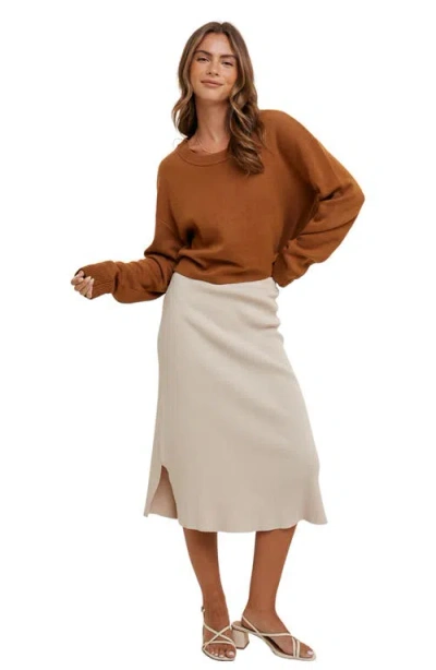 Wishlist Rib Knit Midi Skirt In Neutral