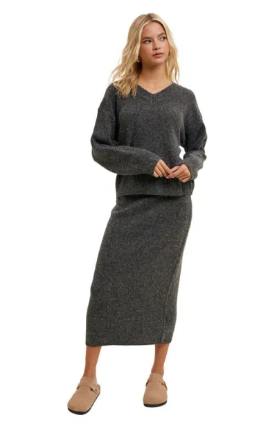 Wishlist Brushed Knit Sweater Midi Skirt In Gray