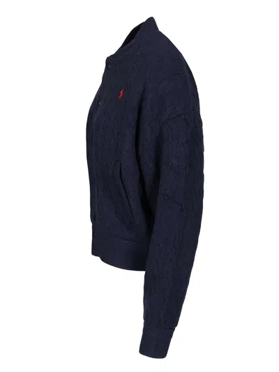 Polo Ralph Lauren Cable-knit Wool-cashmere Bomber Jacket Jackets Blue In Blue