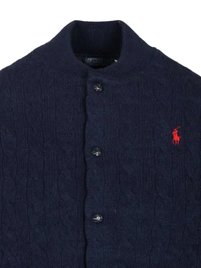 Polo Ralph Lauren Cable-knit Wool-cashmere Bomber Jacket Jackets Blue In Blue