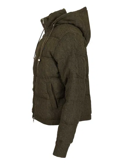 Polo Ralph Lauren Cable-knit Wool-cashmere Quilted Jacket Knitwear Green In Green