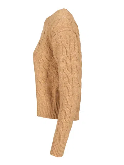 Polo Ralph Lauren Cable-knit Wool-cashmere Sweater Sweatshirts Beige In Brown