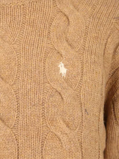 Polo Ralph Lauren Cable-knit Wool-cashmere Sweater Sweatshirts Beige In Brown