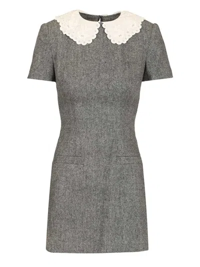 Self-portrait Grey Herringbone Collared Mini Dress Dresses Grey In Gray