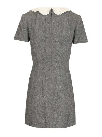 Self-portrait Grey Herringbone Collared Mini Dress Dresses Grey In Gray