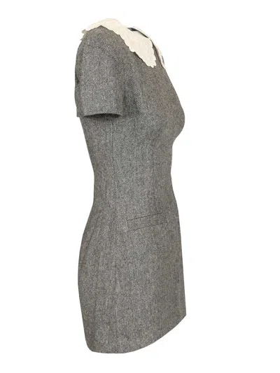 Self-portrait Grey Herringbone Collared Mini Dress Dresses Grey In Gray