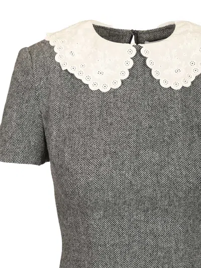 Self-portrait Grey Herringbone Collared Mini Dress Dresses Grey In Gray