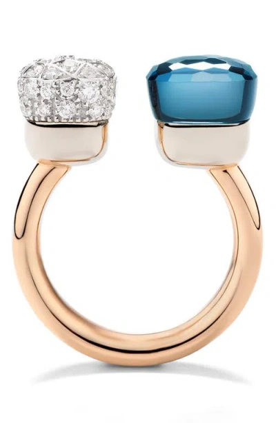 Pomellato Nudo Diamond & Blue Topaz Toi Et Moi Ring In Blue