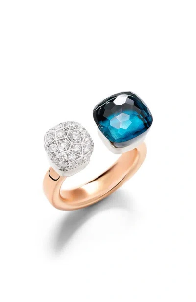 Pomellato Nudo Diamond & Blue Topaz Toi Et Moi Ring In Blue