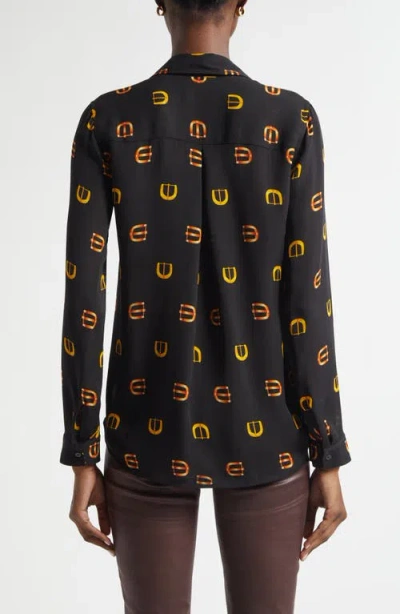 L'agence Nina Horsebit Print Silk Button-up Shirt In Multi