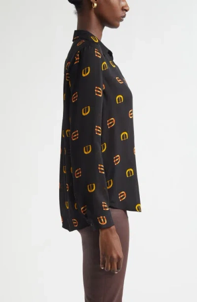 L'agence Nina Horsebit Print Silk Button-up Shirt In Multi