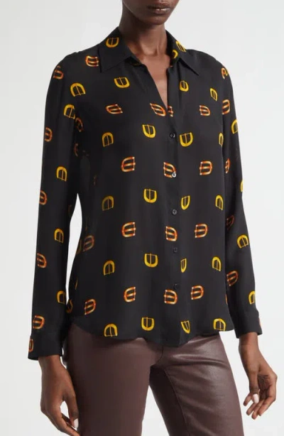L'agence Nina Horsebit Print Silk Button-up Shirt In Multi