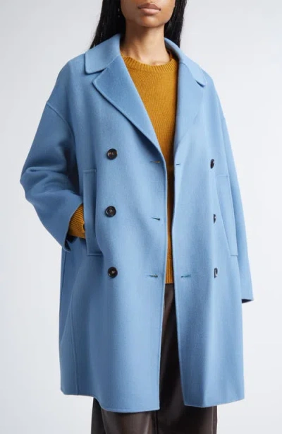 Max Mara Wool Broadcloth Midi Coat In Blue