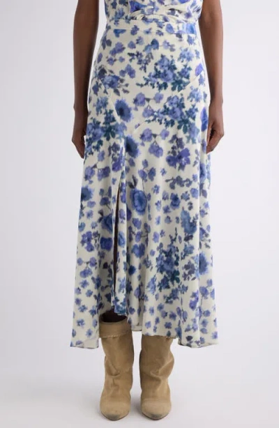 Isabel Marant Sakura Pleated Floral-print Silk-blend Midi Skirt In Blue