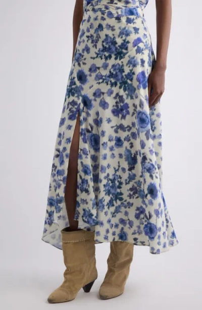 Isabel Marant Sakura Pleated Floral-print Silk-blend Midi Skirt In Blue