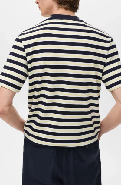 Mango Regular Fit Stripe Cotton T-shirt In Black