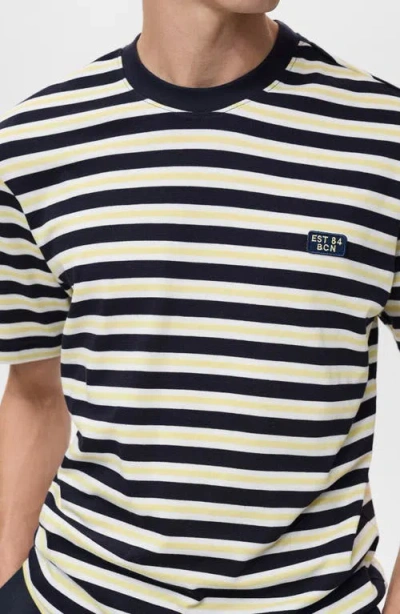 Mango Regular Fit Stripe Cotton T-shirt In Black