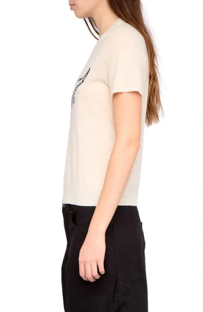 Zadig & Voltaire Idal Aero Heart Crystal Embellished Short Sleeve Cashmere Graphic Sweater In White