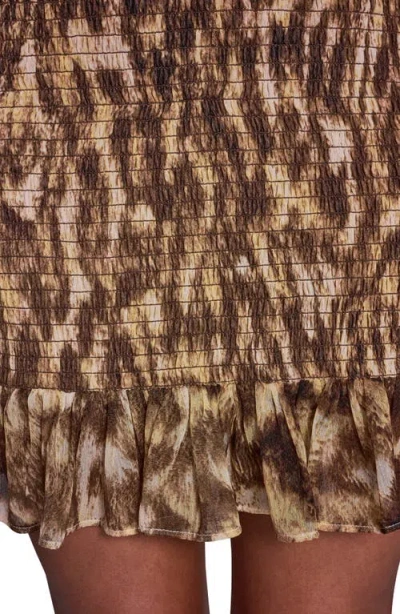 Bcbg Leopard Print Smocked Chiffon Minidress In Brown