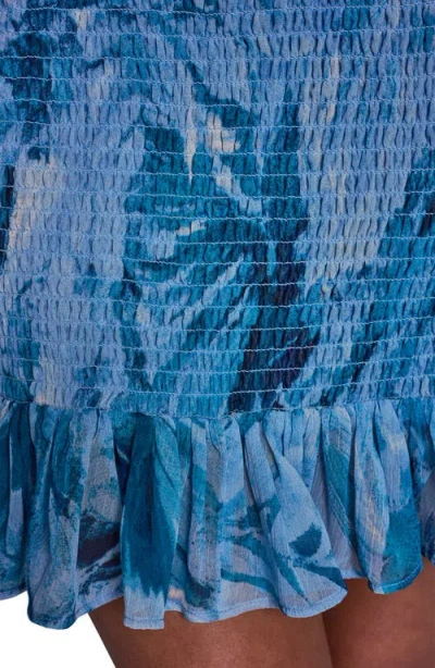 Bcbg Floral Smocked Chiffon Minidress In Blue