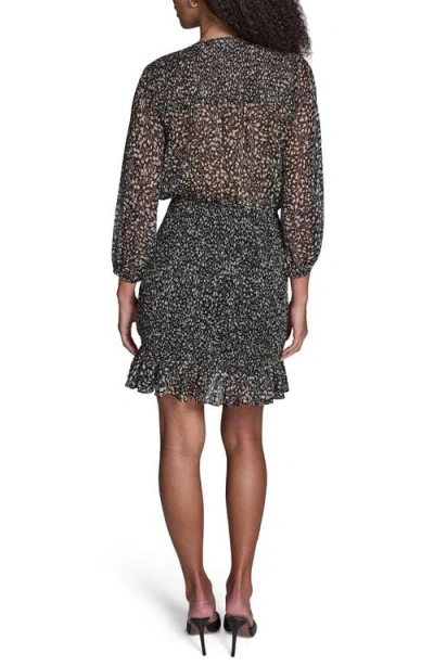 Bcbg Floral Smocked Chiffon Minidress In Black