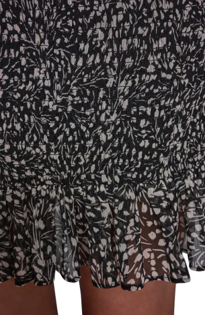 Bcbg Floral Smocked Chiffon Minidress In Black