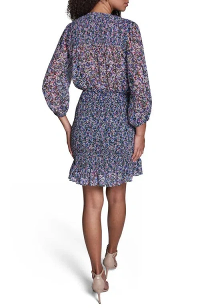 Bcbg Floral Smocked Chiffon Minidress In Blue