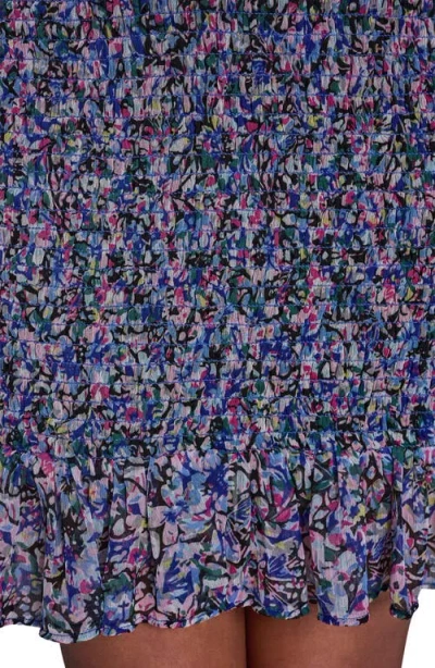 Bcbg Floral Smocked Chiffon Minidress In Blue