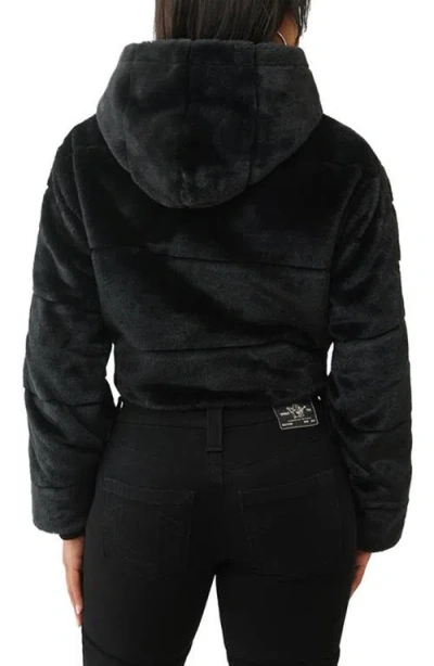 True Religion Front Zip Faux Fur Hooded Jacket In Black