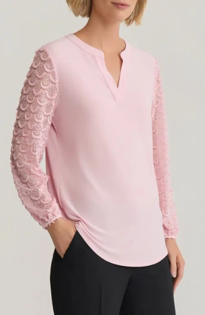 Kasper Split Neck Lace Sleeve Tunic Top In Pink