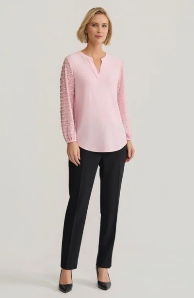 Kasper Split Neck Lace Sleeve Tunic Top In Pink