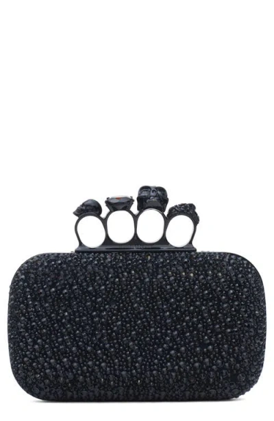 Alexander Mcqueen Mcqueen Skull Crystal Embellished Four-ring Box Clutch In Black