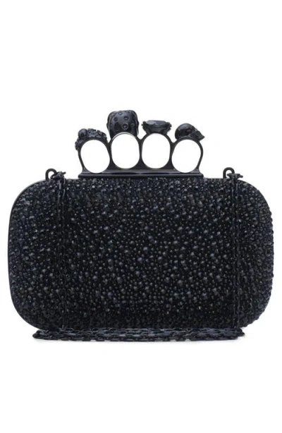 Alexander Mcqueen Mcqueen Skull Crystal Embellished Four-ring Box Clutch In Black