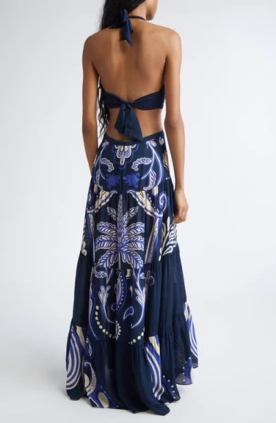 Johanna Ortiz Floral Paisley Double Silk Georgette Maxi Dress In Blue
