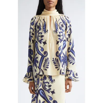 Johanna Ortiz Ritmo Sol Ruffled Printed Blouse In Blue