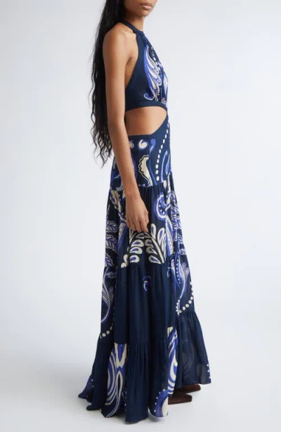 Johanna Ortiz Floral Paisley Double Silk Georgette Maxi Dress In Blue