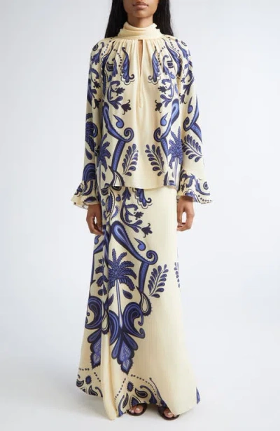 Johanna Ortiz Ritmo Sol Ruffled Printed Blouse In Blue