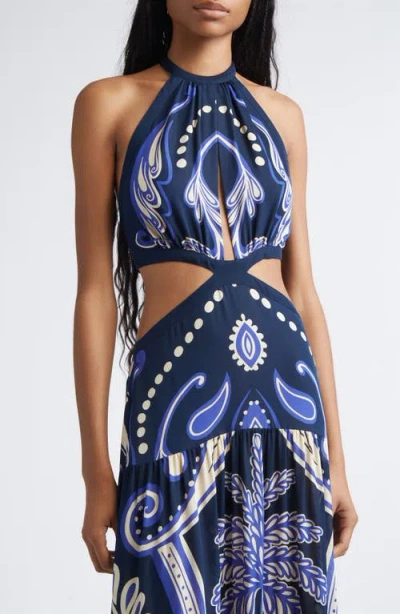 Johanna Ortiz Floral Paisley Double Silk Georgette Maxi Dress In Blue