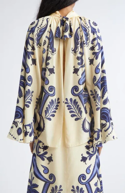 Johanna Ortiz Ritmo Sol Ruffled Printed Blouse In Blue