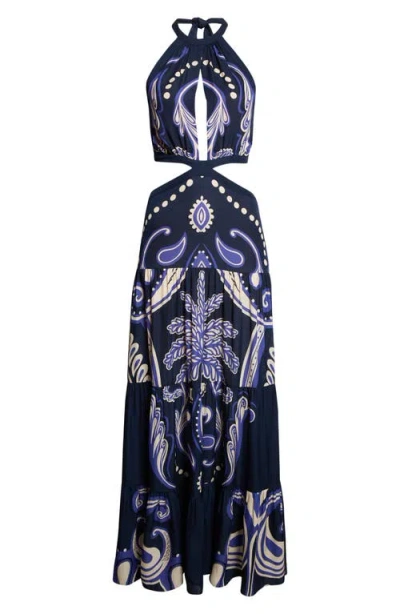 Johanna Ortiz Floral Paisley Double Silk Georgette Maxi Dress In Blue