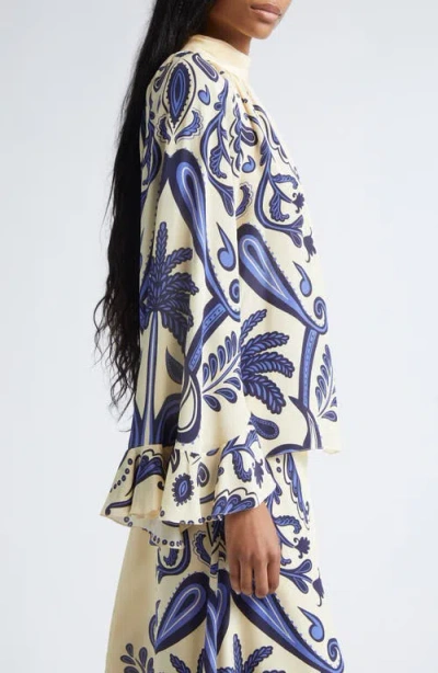 Johanna Ortiz Ritmo Sol Ruffled Printed Blouse In Blue