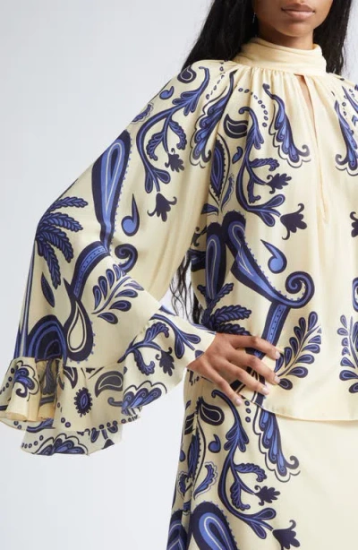 Johanna Ortiz Ritmo Sol Ruffled Printed Blouse In Blue