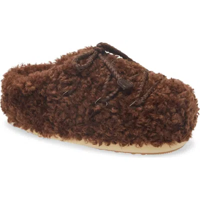 Moon Boot Dark Brown Curly Shearling Mules In Brown